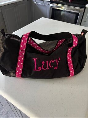 Black and Hot Pink Personalized Duffel Bag - Lucy Embroidery